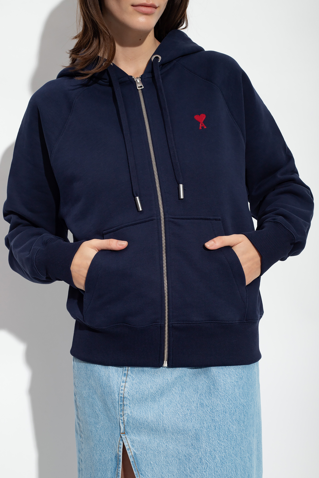 Navy blue Zip - up hoodie fairisle Ami Alexandre Mattiussi